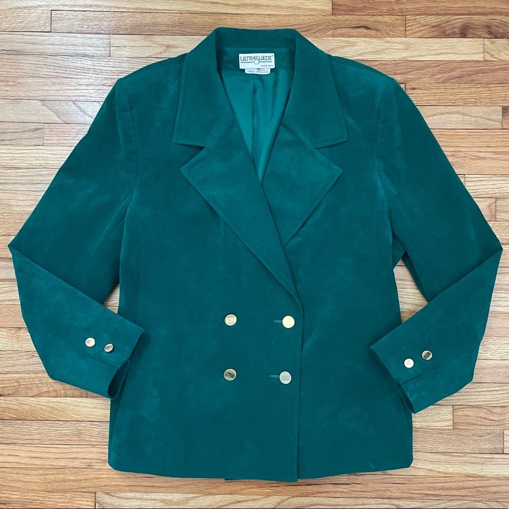 Vintage Emerald Green Faux Suede Blazer - Picture 1 of 16